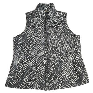 Jane Ashley Puffer Vest Womens XL Black Gray Animal Reptile Print Full Zip Warm